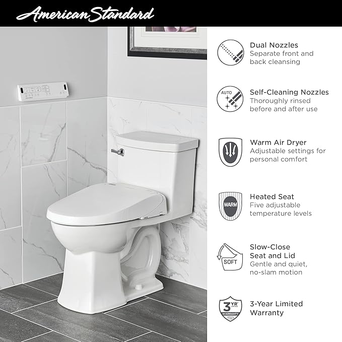 American Standard 8018A60GRC-020 Advanced Clean 3.0 SpaLet Electric Bidet Seat, Elongated, White