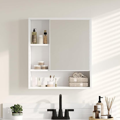 ChooChoo Bathroom Wall Mirror Cabinet, Medicine Cabinet with Single Door and Adjustable Shelf, Over The Toilet Space Saver Storage Cabinet, White