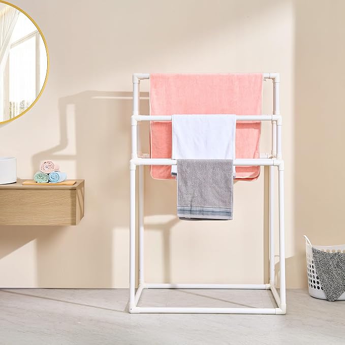 VEVOR Pool Towel Rack, 8 Bars Outdoor PVC Towel Holder, Freestanding Pool Towel Hanger Stand Next to Hot Tub, Outdoor Indoor Quilt Drying Rack Organizer, Ideal for Poolside, Bathroom, Spa, White