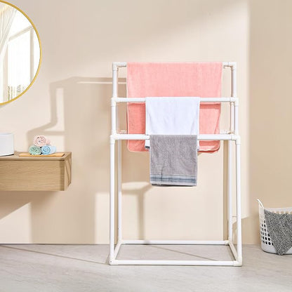 VEVOR Pool Towel Rack, 8 Bars Outdoor PVC Towel Holder, Freestanding Pool Towel Hanger Stand Next to Hot Tub, Outdoor Indoor Quilt Drying Rack Organizer, Ideal for Poolside, Bathroom, Spa, White