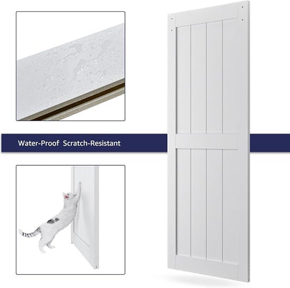 42" x 96" Sliding Barn Door with 7ft Brushed Nickel Hardware Kit & Handle | Pre-Drilled Holes Easy Assembly -White Solid Barn Door Slab Covered with Water-Proof PVC Surface, H-Frame