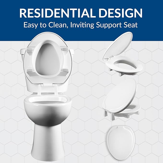 Bemis Assurance 3" Raised Toilet Seat for Seniors, Made in USA, Secure Hinges, Clean Shield Guard, Elongated, White