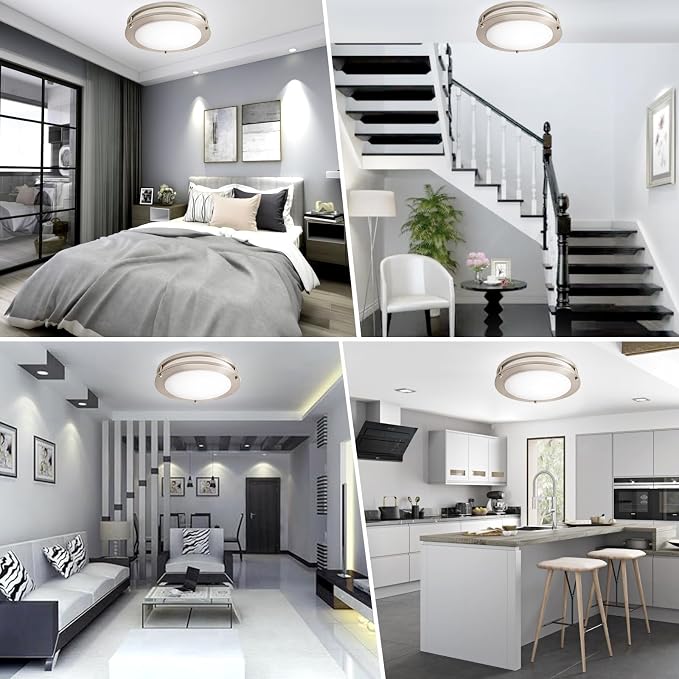 10inch LED Flush Mount Ceiling Light Fixture Dimmable Brushed Nickel, Easy Install LED Ceiling Lamp Fixture Without Flicker, Super Bright 24W 2400LM 5000K 4-Pack