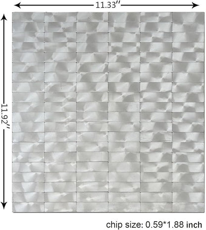XUANINY Peel and Stick Tile Backsplash Self- Adhesive Wall Tiles Aluminum Mosaic Sticker for Kitchen (11.33"x11.92" Per Sheet, Pack of 5 pcs) (Silver Texture 5)