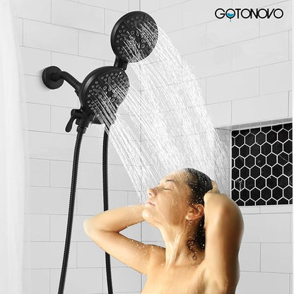 gotonovo Shower Valve and Trim Kit 2 in 1 Shower Head and Handle Set System Bathroom Shower Faucet Set 3 Modes Various Combinations High Pressure with Rough-in Valve Matte Black