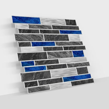 Alwayspon 10 Sheets 12" x12inch Blue Marble Effect Vinyl Tiles, Backsplash, Self-Adhesive Peel and Stick Wall Tile Stickers, Stick on Subway Tiles for Kitchen Bathroom Wall Decor