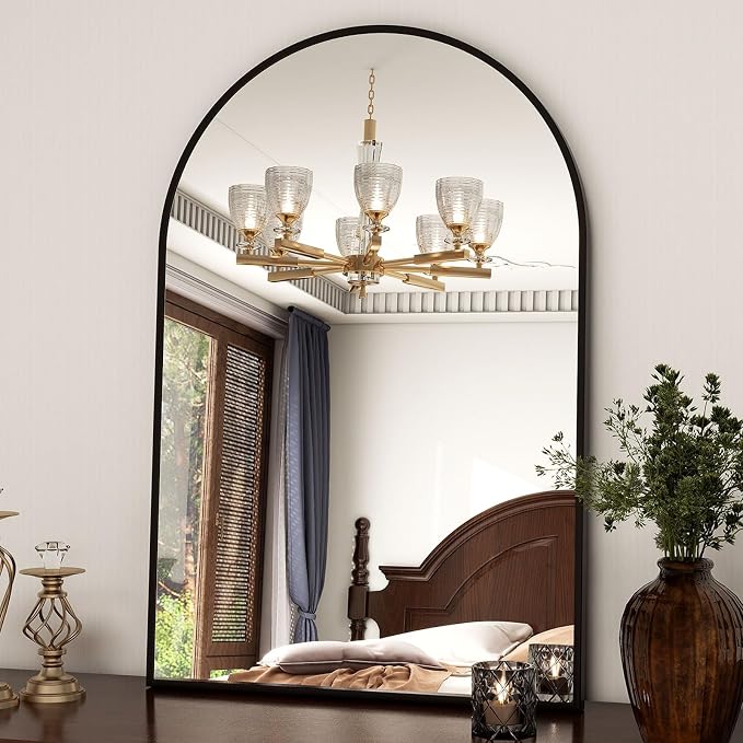 XRAMFY 24"x36" Black Arched Bathroom Mirror - Wall Mirror for Bedroom | Metal Frame Vanity Mirror, Dresser Mirror, Arch Decorative Mirrors for Living Room, Bedroom, Entryway, Mantle