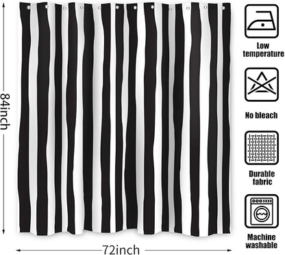 Black and White Extra Long Shower Curtain, Striped Boho Minimalist Modern Waterproof Fabric Machine Washable for Bathroom Bathtub with Hooks 72Wx84H