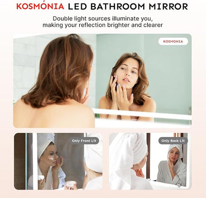 32x48 Inch LED Bathroom Mirror with Lights | Large Lighted Smart Vanity Mirror with Memory Function, Anti-Fog, Backlit + Front Lit, Dimmable 3-Color Temperature