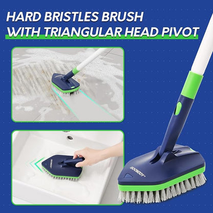 BOOMJOY 4 in 1 Shower Cleaning Brush, 58" Extendable Tub and Tile Scrubber Set, Grout Brush with Long Handle, Shower Tile Floor Scrubber for Cleaning Baseboard Bathroom Toilet Kitchen