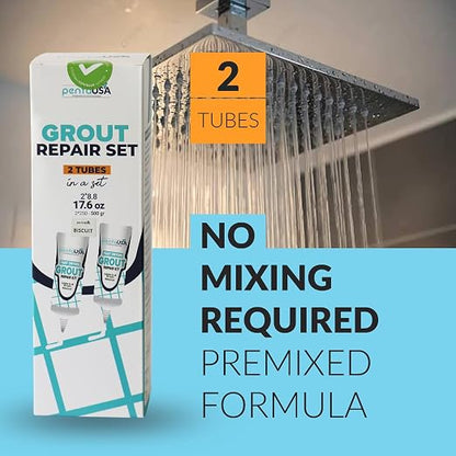 Premixed Tile Grout Repair- Biscuit Beige 2-Pack (17.6oz/500g) | Acrylic sanded formula, for bathroom shower kitchen tile, water-resistant, 24-hour cure, 58 sq ft, value 2-pack