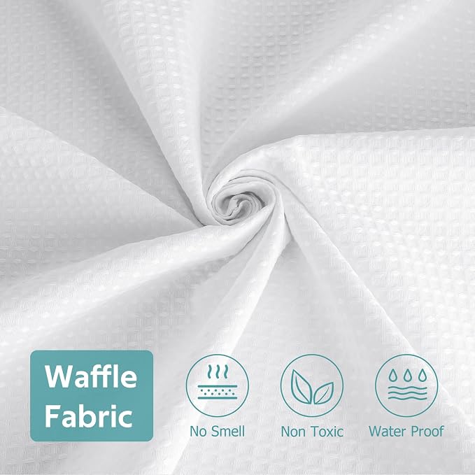 3 in 1 Shower Curtain Set, Waffle Shower Curtain and Liner Set with 6 Double Sided Shower Curtain Hooks, 258GSM Luxury Weighted Cloth Shower Curtain for Shower Stall, 36 W x 72 H, White