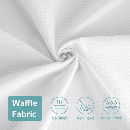 3 in 1 Shower Curtain Set, Waffle Shower Curtain and Liner Set with 6 Double Sided Shower Curtain Hooks, 258GSM Luxury Weighted Cloth Shower Curtain for Shower Stall, 36 W x 72 H, White