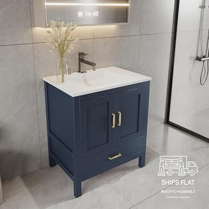 24" Blue Bathroom Vanity Base Only – Freestanding Solid Wood Sink Cabinet with Bottom Drawer, Shaker Style Storage, No Top or Sink, 36" W x 21" D x 34.5" H