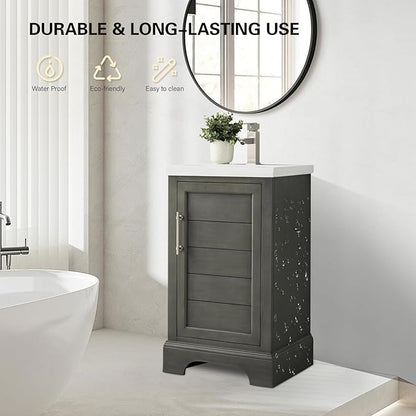 HOMEBEYOND 20 Inch Bathroom Vanity with Single Sink & Ceramic Top, Vanity Cabinet with Center Countertop Basin, Soft-Closing Doors, Sliver Grey