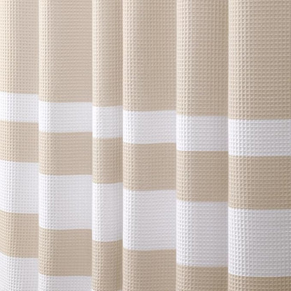 Beige Shower Curtain Cotton Waffle Stripe Shower Curtains for Bathroom 54"x72"
