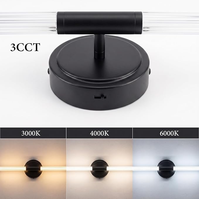 URSOLA 48" Modern LED Bathroom Light Fixtures, Matte Black 3CCT Dimmable Bathroom Vanity Light Over Mirror, Bathroom Vanity Bath Bar Lights with 360° Removable Acrylic Light Tube