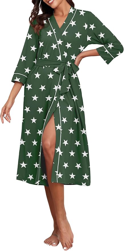 PrinStory Womens Robe Long Knit Bathrobe Lightweight Soft Robes Ladies Bath Robe
