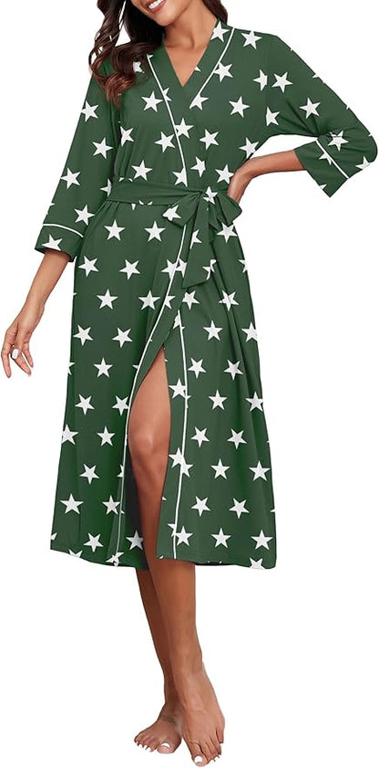 PrinStory Womens Robe Long Knit Bathrobe Lightweight Soft Robes Ladies Bath Robe