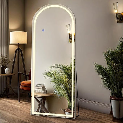 DUMOS Arched LED Mirror Full Length Standing, 63"x20" Full Body Wall Mirror | LED Lights 3 Color Lighting and Shatterproof Tempered Glass, Wall Hanging or Leaning, Floor Standing, Modern Home Decor