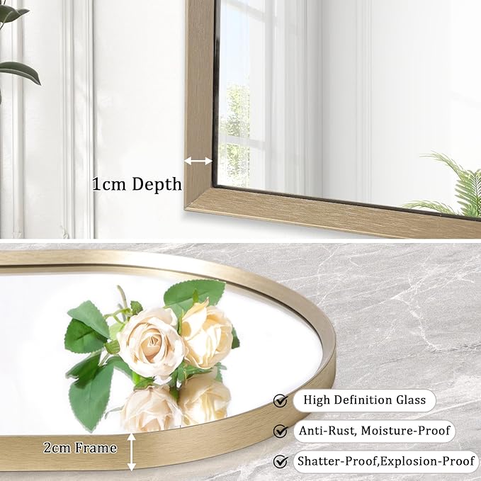 Bathroom Arched Wall Mirror Brushed Metal Vanity Wall Mounted Mirror for LivingRoom Bedroom Entryway Room Vanity Home Decor 16"x12"