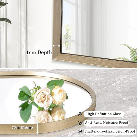 Bathroom Arched Wall Mirror Brushed Metal Vanity Wall Mounted Mirror for LivingRoom Bedroom Entryway Room Vanity Home Decor 26"x18"