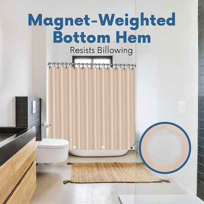 No Smell Shower Curtain Liner 72x72 Beige - PEVA Plastic Shower Curtain for Bathroom, PVC-Free Waterproof Sand Shower Liner with Metal Grommets and Magnet-Weighted Bottom Hem - Washable Liner