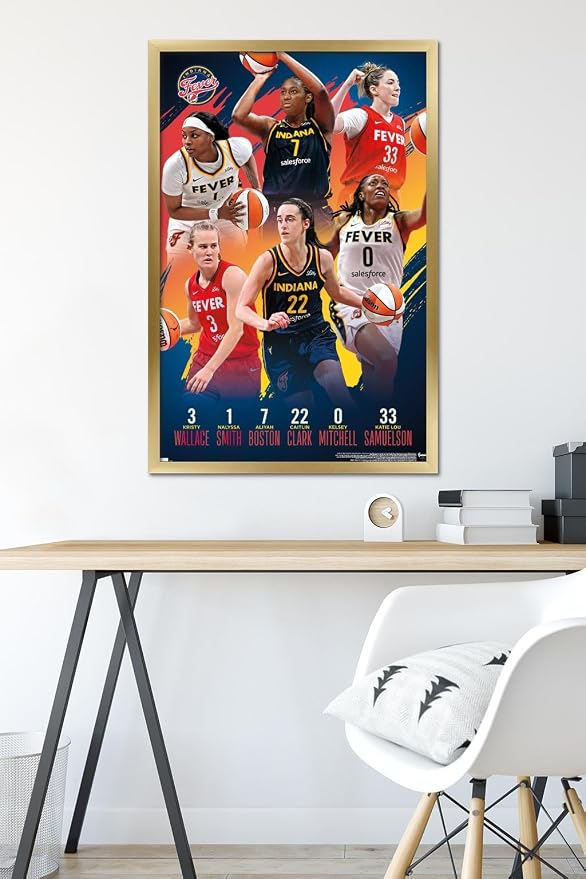 Trends International WNBA Indiana Fever -Team 24 Wall Poster, 34L x 22.4W, Gold Framed Version