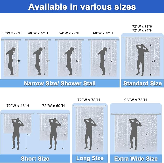 60 inch Height Shorted 8G Waterproof Shower Curtain Liner, Pebble Pattern, 3 Heavy Duty Magnets, Premium EVA Material Not PVC(72W x 60H)