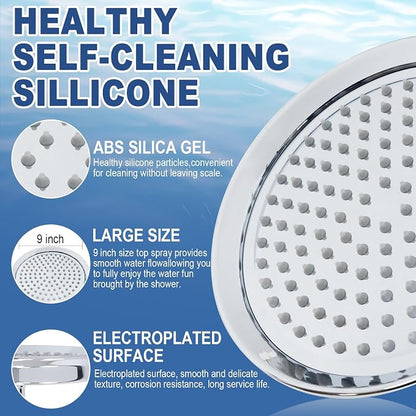 9 Inch High Pressure Rain Shower Head - Stainless Steel Water Saving Adjustable - Fits Any Bathroom & Home (Round, Chrome)