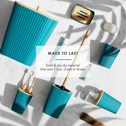 Clara Clark Teal Bathroom Set, Bathroom Sets with Shower Curtain and Rugs | 22 Piece Bathroom Accessories Set with Toothbrush Holder, Soap Dispenser, Soap Dish, Toilet Brush, and Bathroom Trash Can