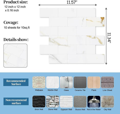 2026 New Upgrade Peel and Stick Backsplash Tile, Peel and Stick 11.34" X 11.57" Wall Tile for Kitchen, Bathroom, Fireplace, Laundry (Polished Marble, 5 Packs)