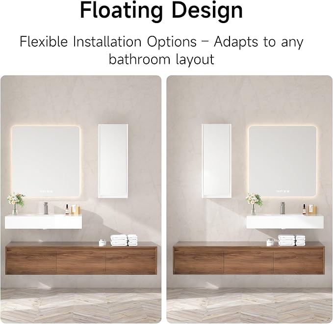 60 Inch Floating Bathroom Vanity with Single Sink, Modern Wall-Mounted Bathroom Cabinet with Resin Sink & Soft Close Drawers & Side Cabinet, Split-Level Layout (Walnut, 60"+1 Side Cabinet)