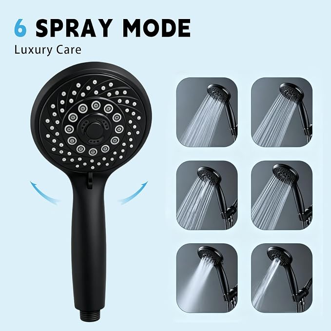 Outdoor Shower Kit Fixture Dual Handle Solid Brass 4 Inch Center Mix Valve with 59 Inch Hose and Showerhead Outdoor Shower System with ABS 6 Spray Mode Handheld Matte Black