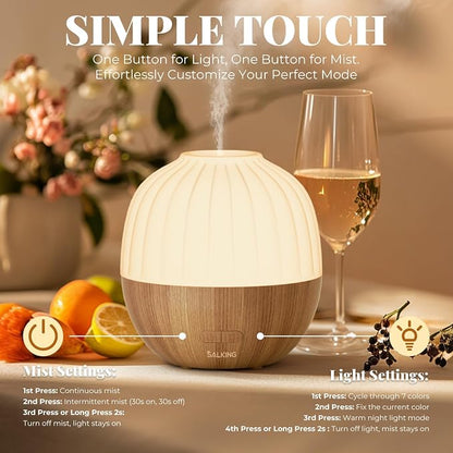 SALKING Essential Oil Diffuser for Home, 300ml Aromatherapy Diffuser Quiet | Ultrasonic Diffusers for Essential Oils, 8 Color LED Lights, Cool Mist Humidifier, Auto Shut-Off, Large Room, Bedroom, Office