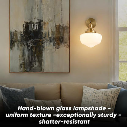 Vintage Wall Sconce, Bathroom Vanity Light with Milky White Glass Shade and Matte Brass Finish Bathroom Light Fixture, Wall Lamps for Living Room