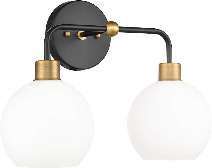 Lukasa Modern Bathroom Vanity Lights Fixtures 2-Lights Over Mirror Lighting Matte Black and Gold Vanity Lights for Bathroom Light Fixtures Frosted Glass Covers, UL Listed