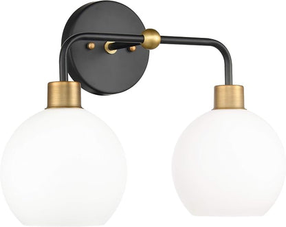 Lukasa Modern Bathroom Vanity Lights Fixtures 2-Lights Over Mirror Lighting Matte Black and Gold Vanity Lights for Bathroom Light Fixtures Frosted Glass Covers, UL Listed