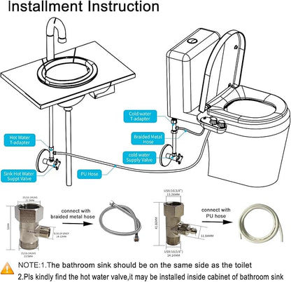 Bidet Attachment for Toilet Warm Water, Ultra-Slim Bidet Hot and Cold,Non-Electric Bidet Attachment for Frontal/Rear Wash, with Retractable Nozzle, Pressure & Angle Controls,Easy to install