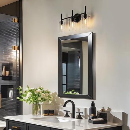 Bathroom Light Fixtures, Black Vanity Lights for Bathroom, 3 Light Bathroom Vanity Light, Black Wall Sconces Lighting with Clear Glass Shades