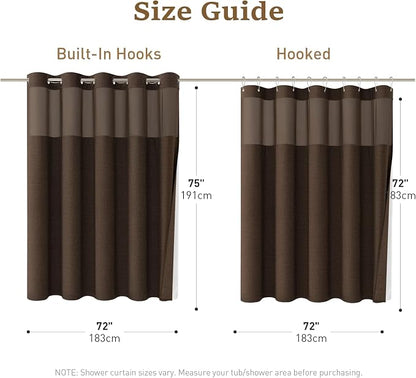 Brown Ringless Linen Textured Shower Curtain with Snap in Liner, 72x75 | 3 in 1 Hotel Shower Curtain Set, Removable Liner, Waterproof & Washable, Mesh Top Window, Durable Fabric, Easy to Install