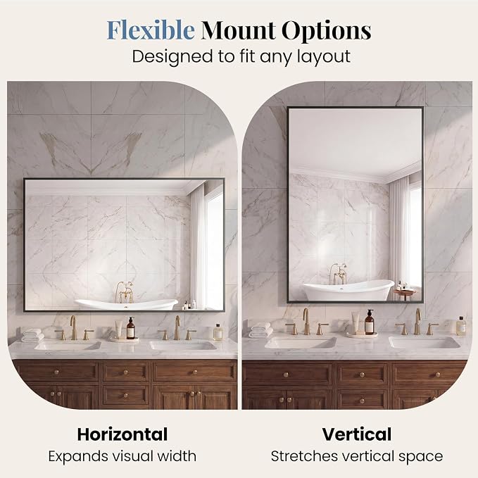 NEWBULIG Bathroom Wall Mirror, Vanity Mirror, 30x40 Inch | Rectangle Metal Frame, Tempered Glass, Over Sink Entryway, Living Room Hang, Anti-Rust, Black