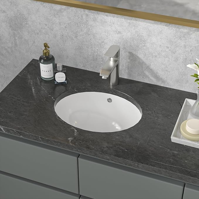 Bathroom Sink Undermount - Sarlai 16 Inch Undermount Oval Sink Pure White Porcelain Ceramic Lavatory Vanity Vessel Sink Basin，Interior Size 14.9" x 13"