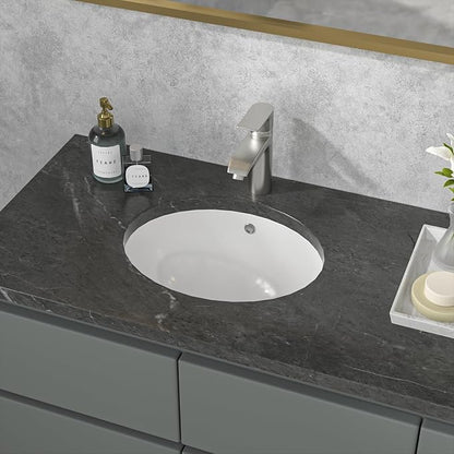 Bathroom Sink Undermount - Sarlai 16 Inch Undermount Oval Sink Pure White Porcelain Ceramic Lavatory Vanity Vessel Sink Basin，Interior Size 14.9" x 13"