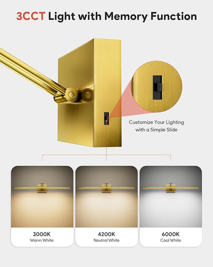VONLUCE 30" Modern LED Bathroom Vanity Light, Brushed Gold | 3CCT, Flicker-free, 360° Rotatable Head & Swing Arm, IP44 waterproof Bathroom Light Fixture Over Mirror for Bathroom, Picture