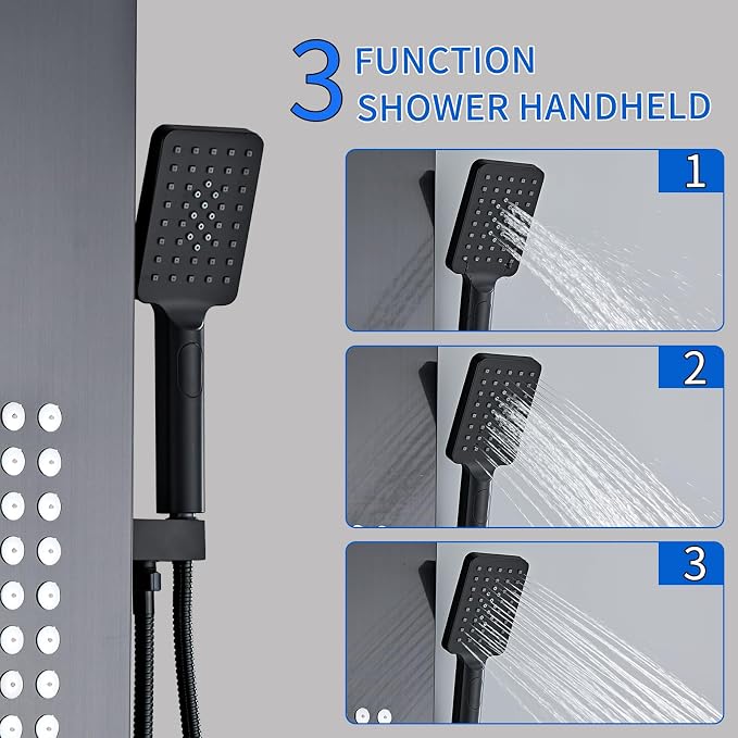 Lengthened Shower Panel Tower System Rain Shower Head | Rainfall Waterfall Shower,Handheld High Pressure Rain Massage System(Black)