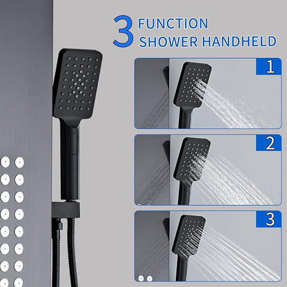 Lengthened Shower Panel Tower System Rain Shower Head | Rainfall Waterfall Shower,Handheld High Pressure Rain Massage System(Black)
