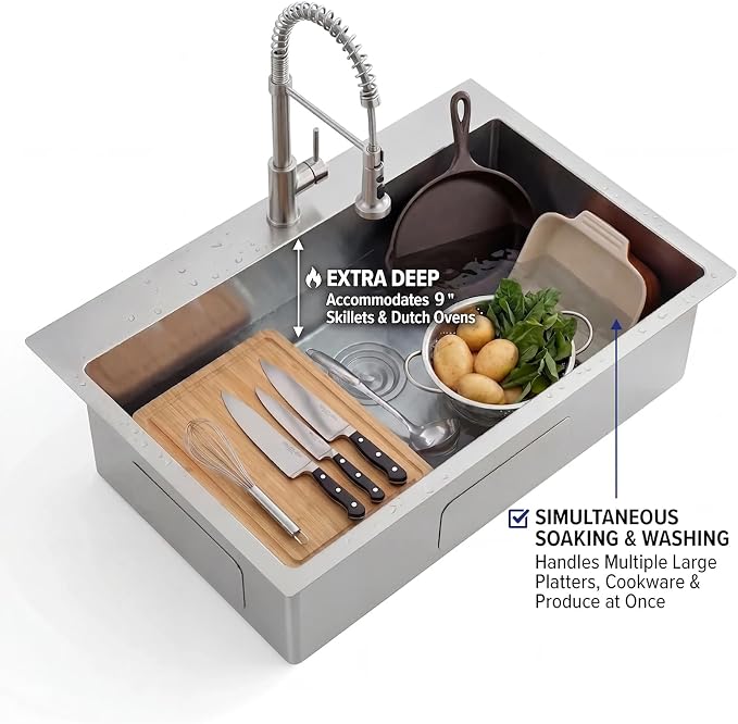 VAPSINT 22x18 Inch Drop In Kitchen Sink, 22 Inch 16 Gauge T304 Stainless Steel Topmount Small Kitchen Bar Sink, Handmade Single Bowl Outdoor RV Laundry Utility Prep Sink with Basket Strainer
