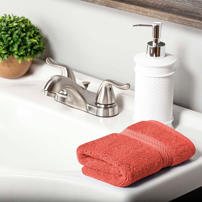 SUPERIOR Egyptian Cotton Plush & Absorbent, Face Towel Set of 6, Coral | Quick Dry, Soft Luxury Towel Set, Bath Essentials for Bathroom, Guest Bath, Spa, 2 Piece Face, Madeline Towels