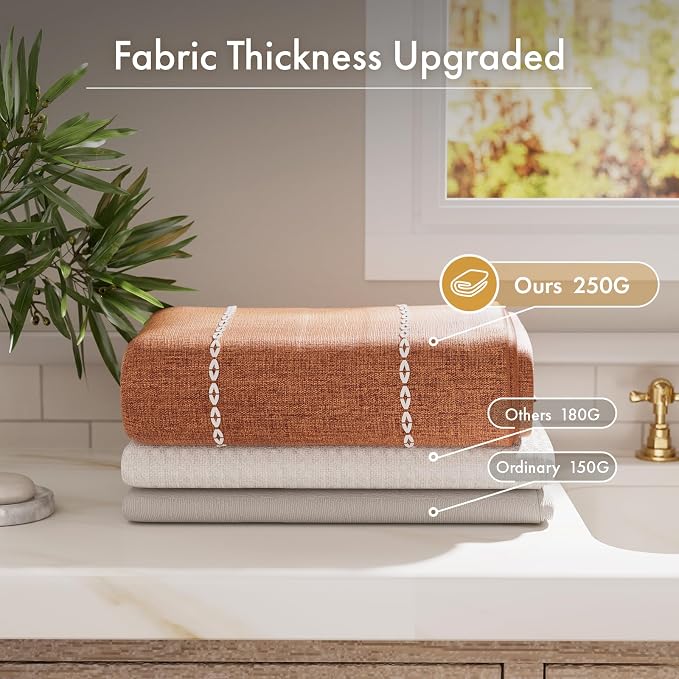 Bathway Farmhouse Shower Curtain Boho with Tassels, Linen Blend Heavy Duty Shower Curtain Set with 12 Metal Hooks, Vintage Rustic Fabric Curtain for Children Bathroom Window, 72x72 Inches, Fire Orange